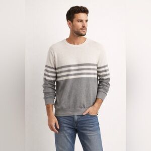George Men's Striped Crewneck Sweater in Gray and Cream